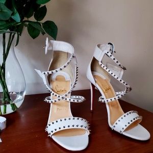 Christian Louboutin white heels with spikes